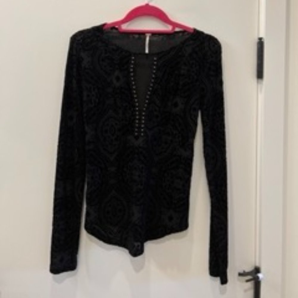 Free People Black Velvet Beaded Longsleeve